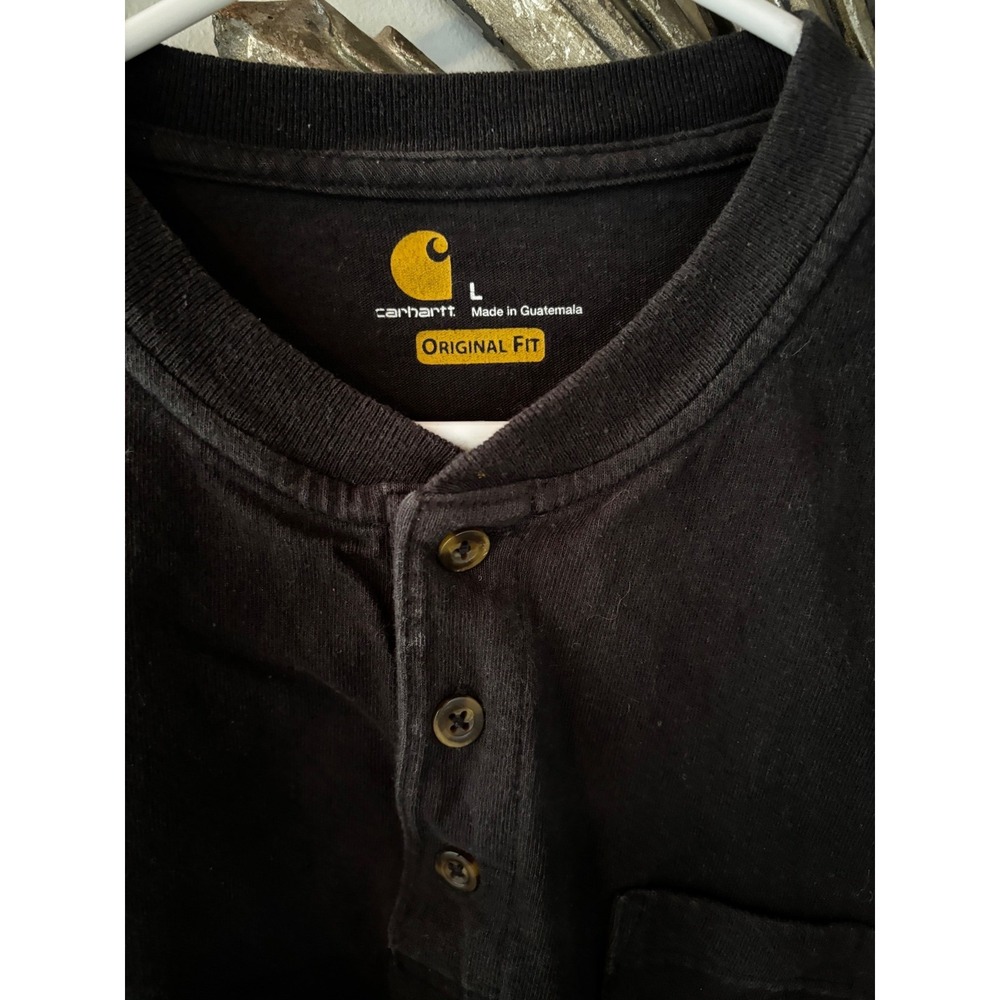 Carhartt Mens Black Henley Long Sleeve Pocket T-Shirt Original Fit Large L - Picture 2 of 5